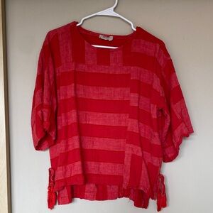 Tru Luxe Jeans Red Striped Short-Sleeve Blouse